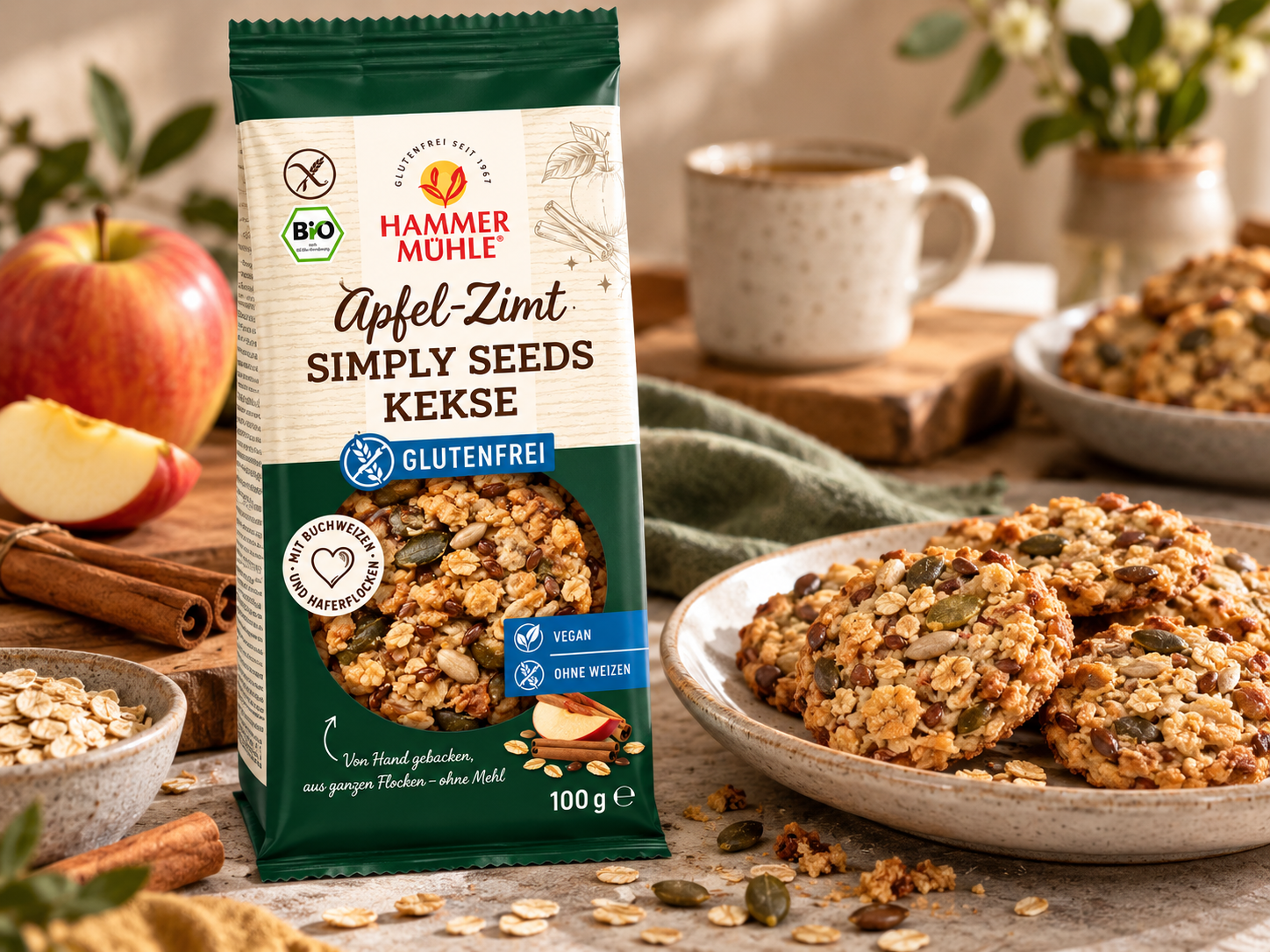 Simply Seeds Sušenky Jablko-skořice, BIO, Vánoční edice, 100 g